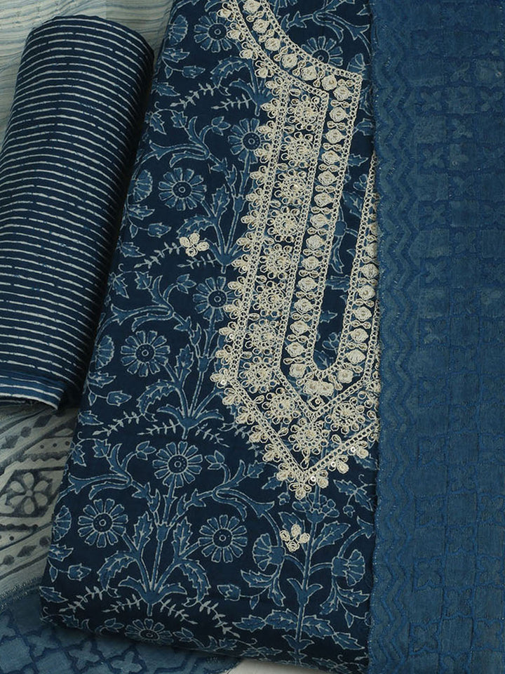 Printed Cotton Unstitched Suits Printed Suit With Pant &amp; Dupatta