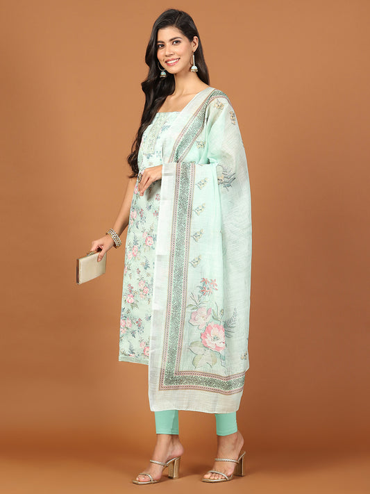 Printed Cotton Blend Unstitched Suit Piece With Dupatta