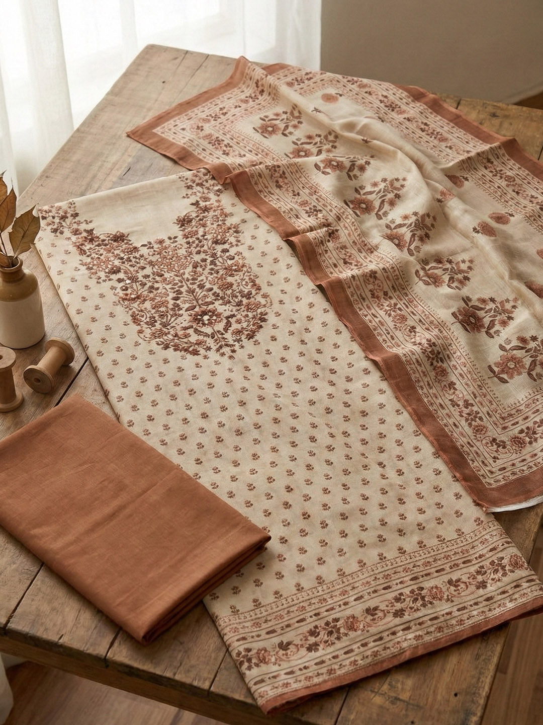 Embroidered Cotton Blend Unstitched Suit With Pant &amp; Dupatta