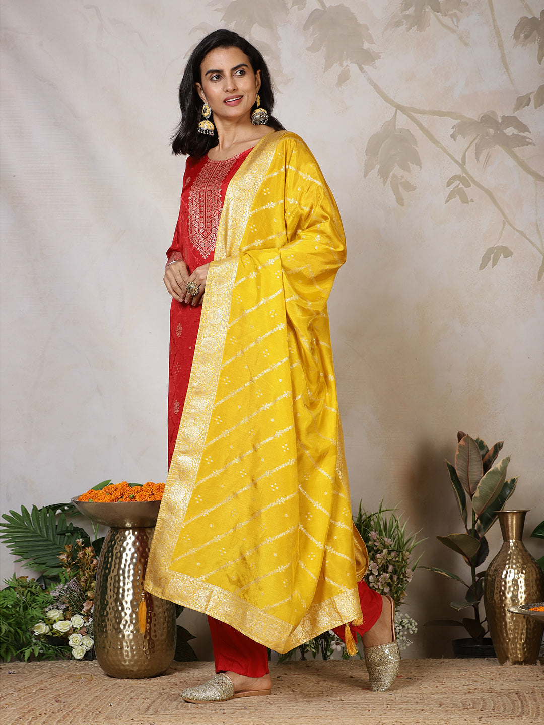 Banarasi Weave Tissue Kurta With Pants &amp; Dupatta