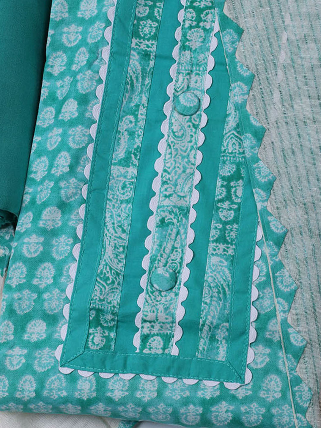 Printed Cotton Blend Unstitched Suit With Dupatta