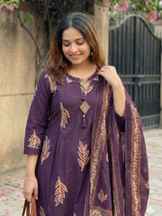 Printed Cotton Blend Kurta With Pant & Dupatta