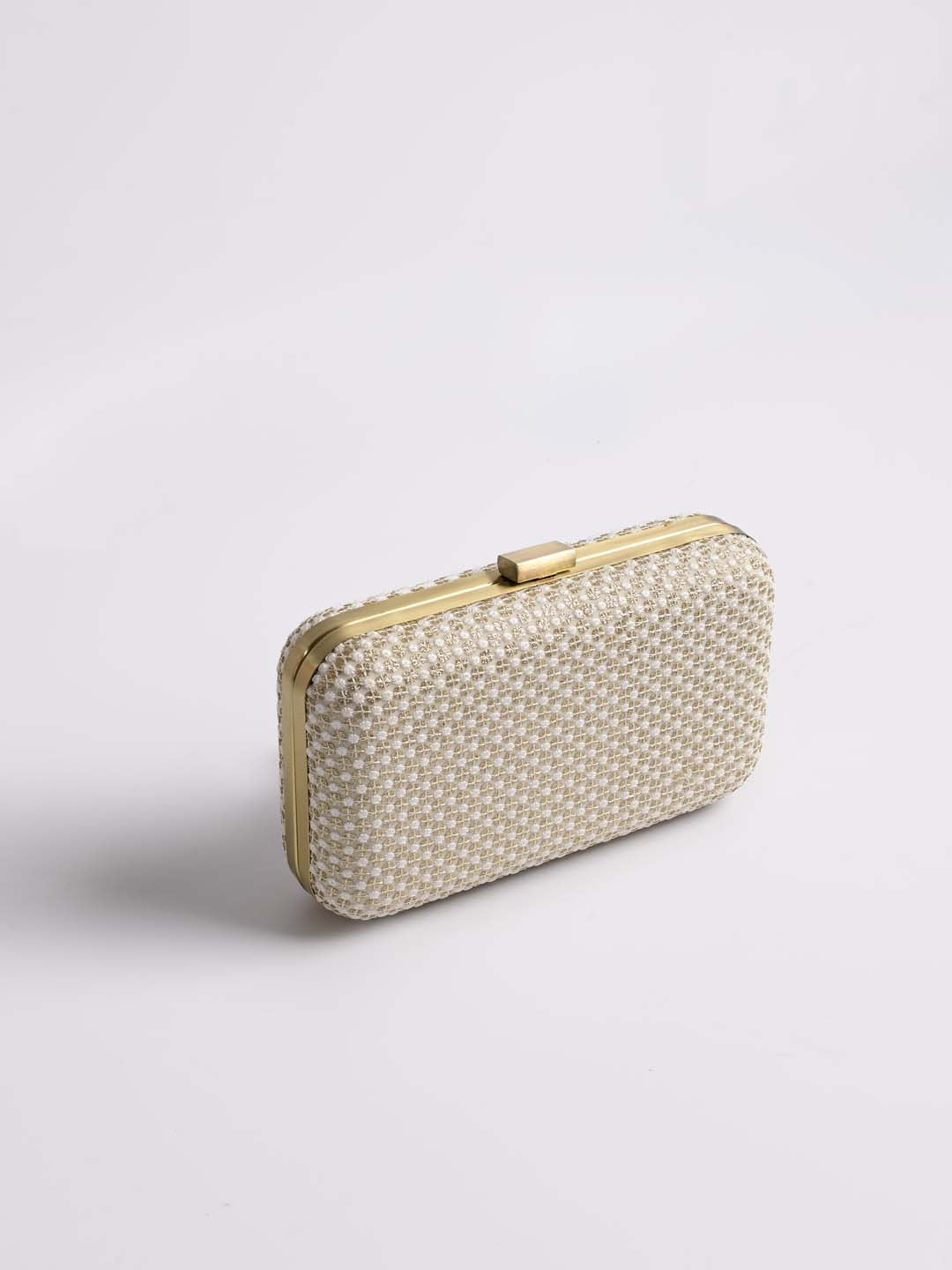 Cream Sequin Embroidered Clutch Bag