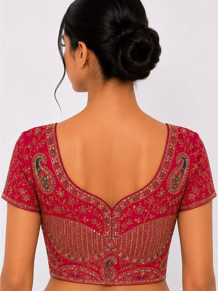Premium Red Embroidery Viscose Blouse Piece