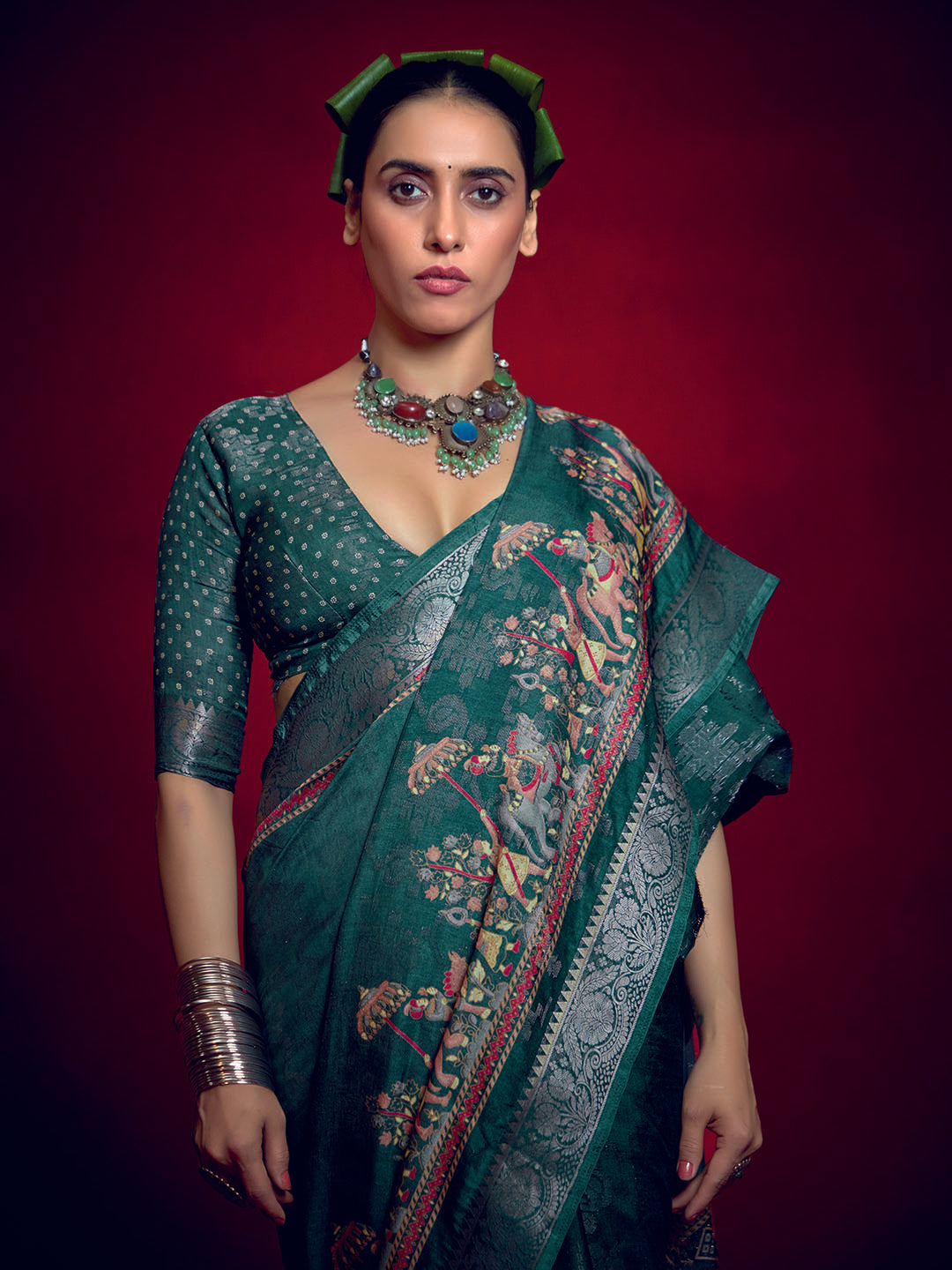 Abstract Printed Art Silk Saree