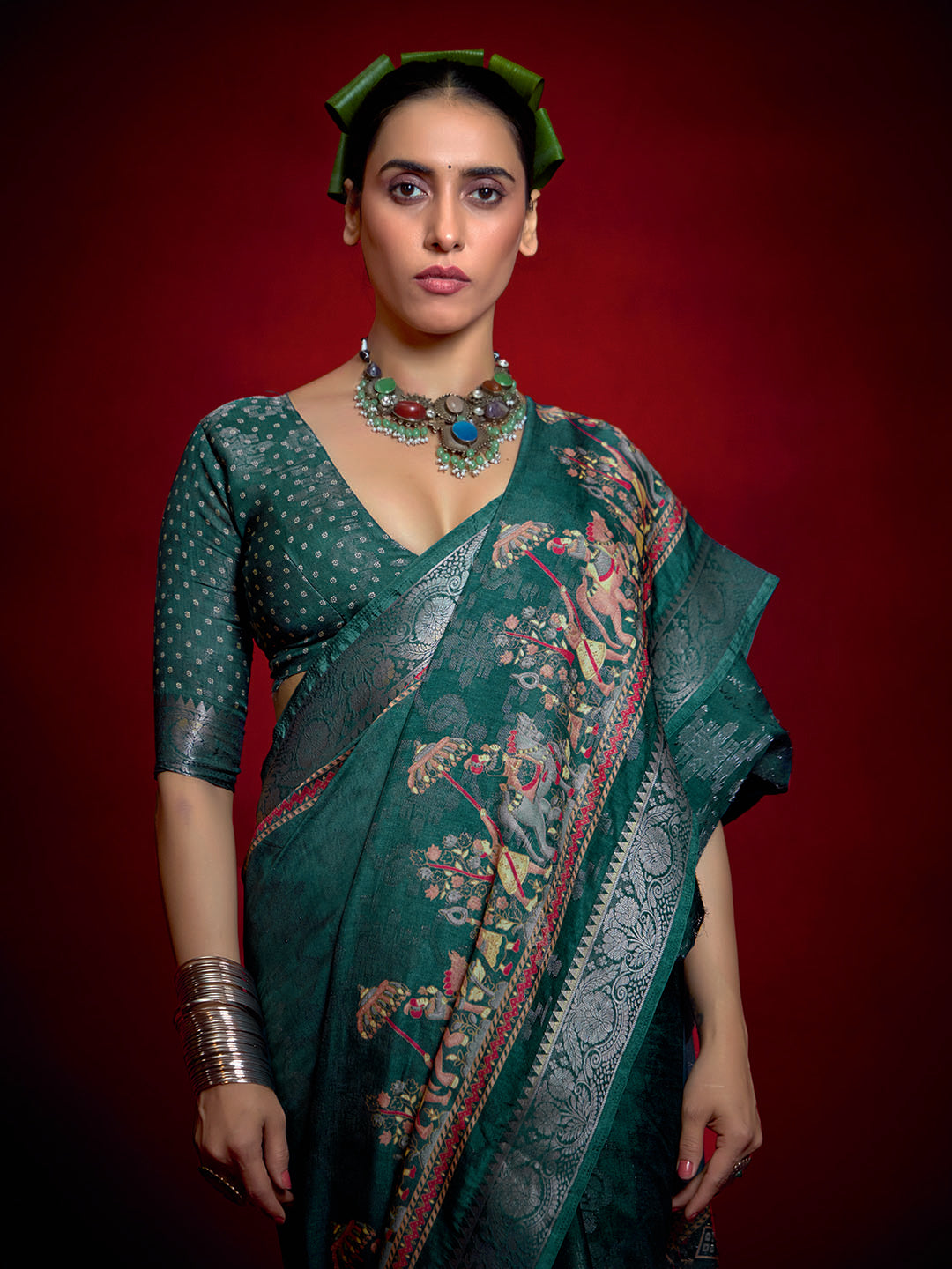 Abstract Printed Art Silk Saree
