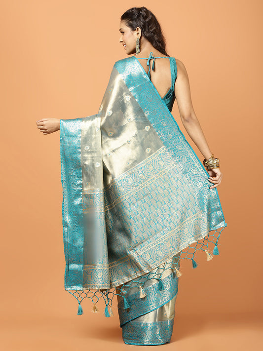 Plain Zari Border Banarasi Woven Saree