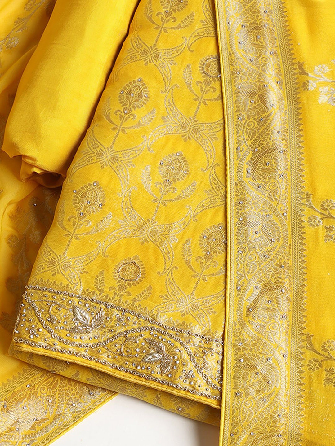 Neck Embroidered Georgette Unstitched Suit With Dupatta