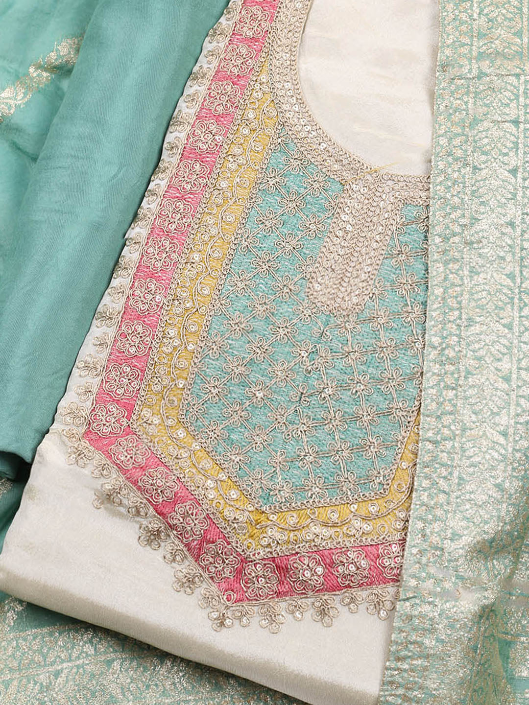 Neck Embroidered Tissue Unstitched Suit Piece With Dupatta