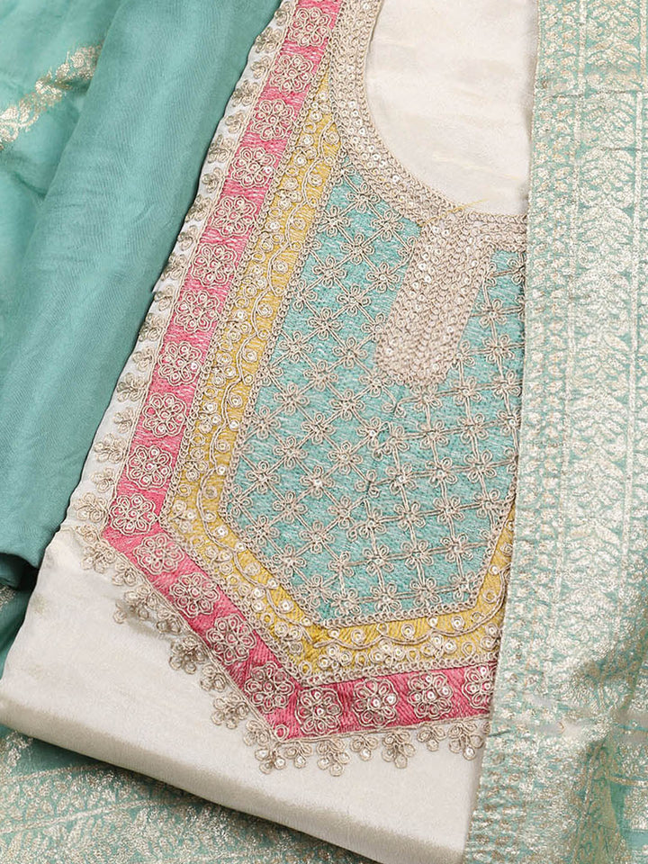 Neck Embroidered Tissue Unstitched Suit Piece With Dupatta