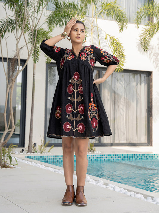Resham Embroidered Cotton Blend Dress