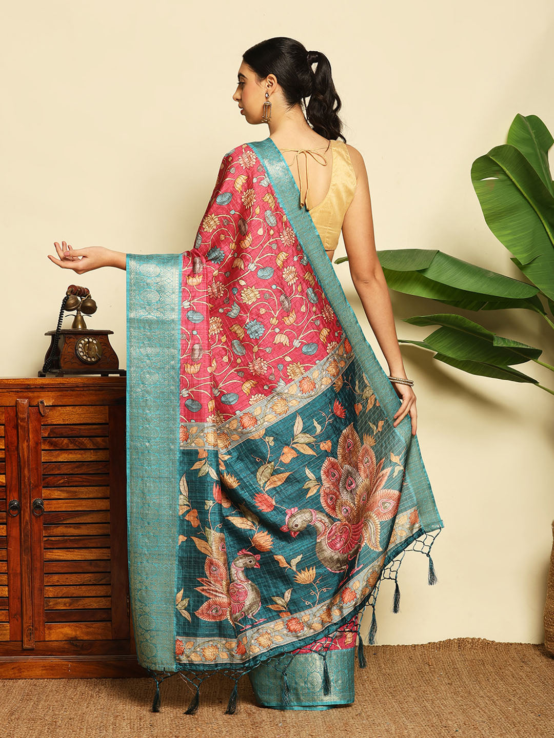 Digital Floral Printed Tussar Saree