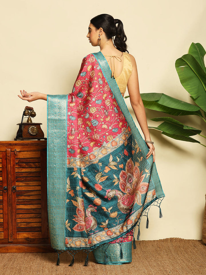Digital Floral Printed Tussar Saree