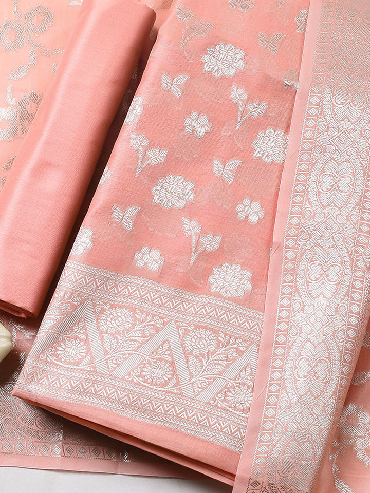 Woven Design Chanderi Unstitched Suit With Pant &amp; Dupatta