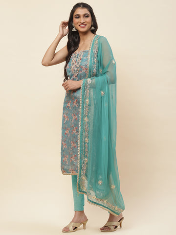 Printed Organza Unstitched Suit Piece With Dupatta