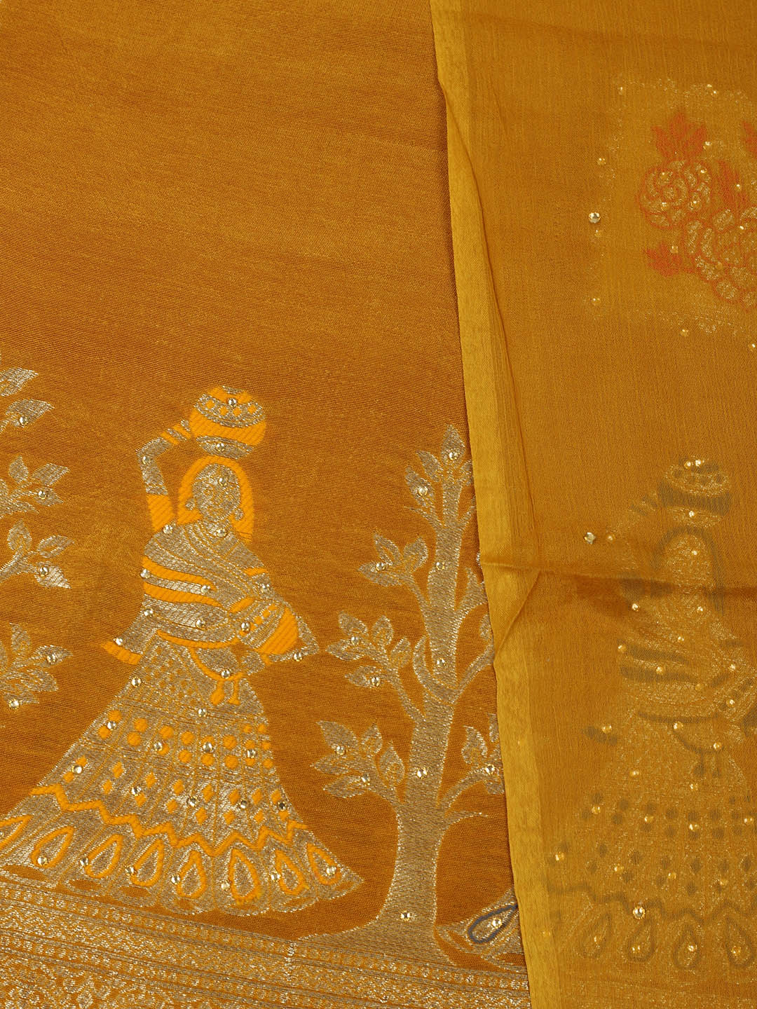 Woven Design Chanderi Unstitched Suit With Pant &amp; Dupatta