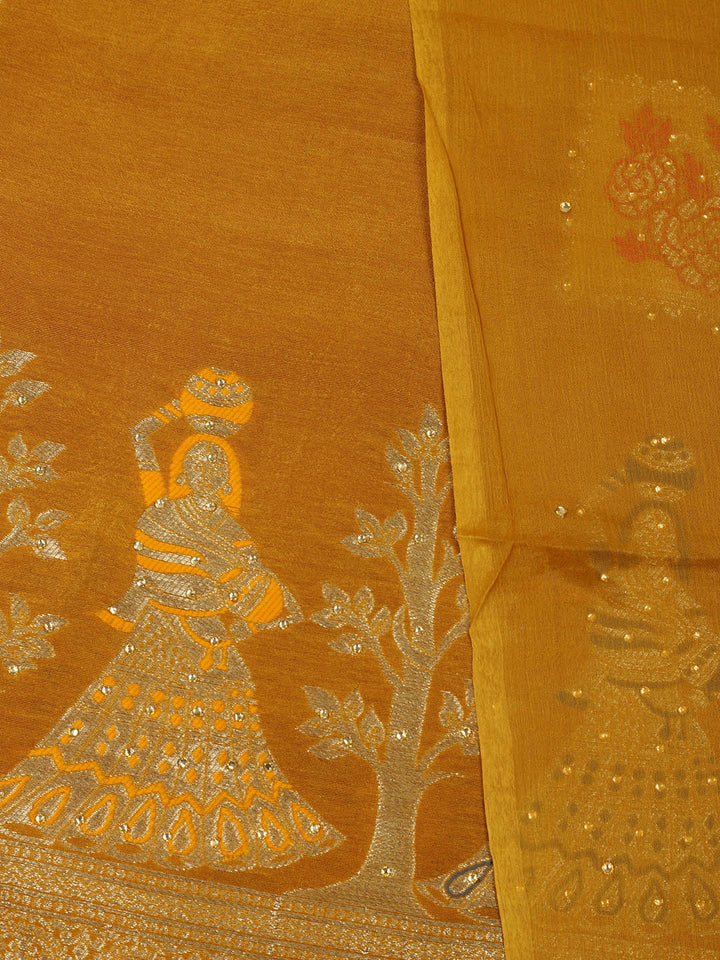 Woven Design Chanderi Unstitched Suit With Pant &amp; Dupatta