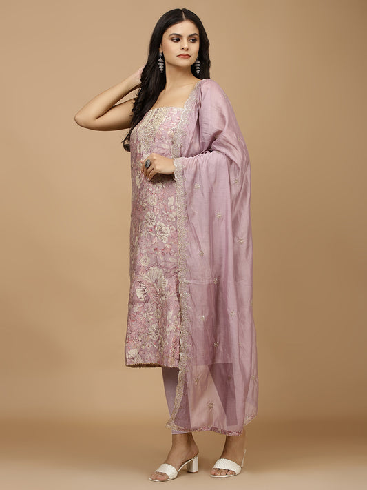 Neck Embroidery & Printed Cotton Unstitched Suit With Dupatta