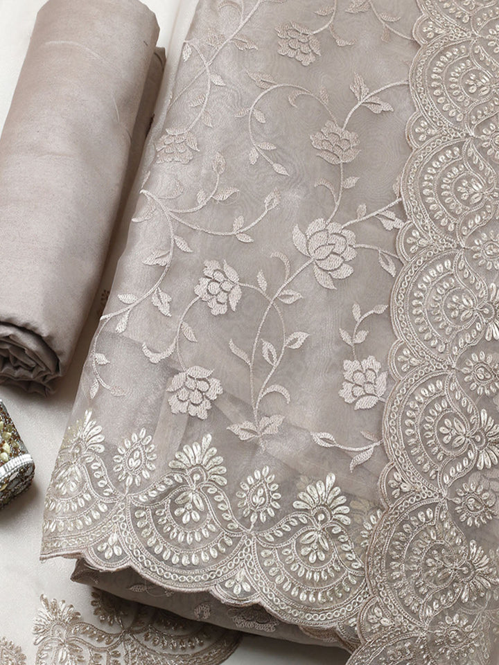 Embroidered Tissue Unstitched Suit With Pant &amp; Dupatta