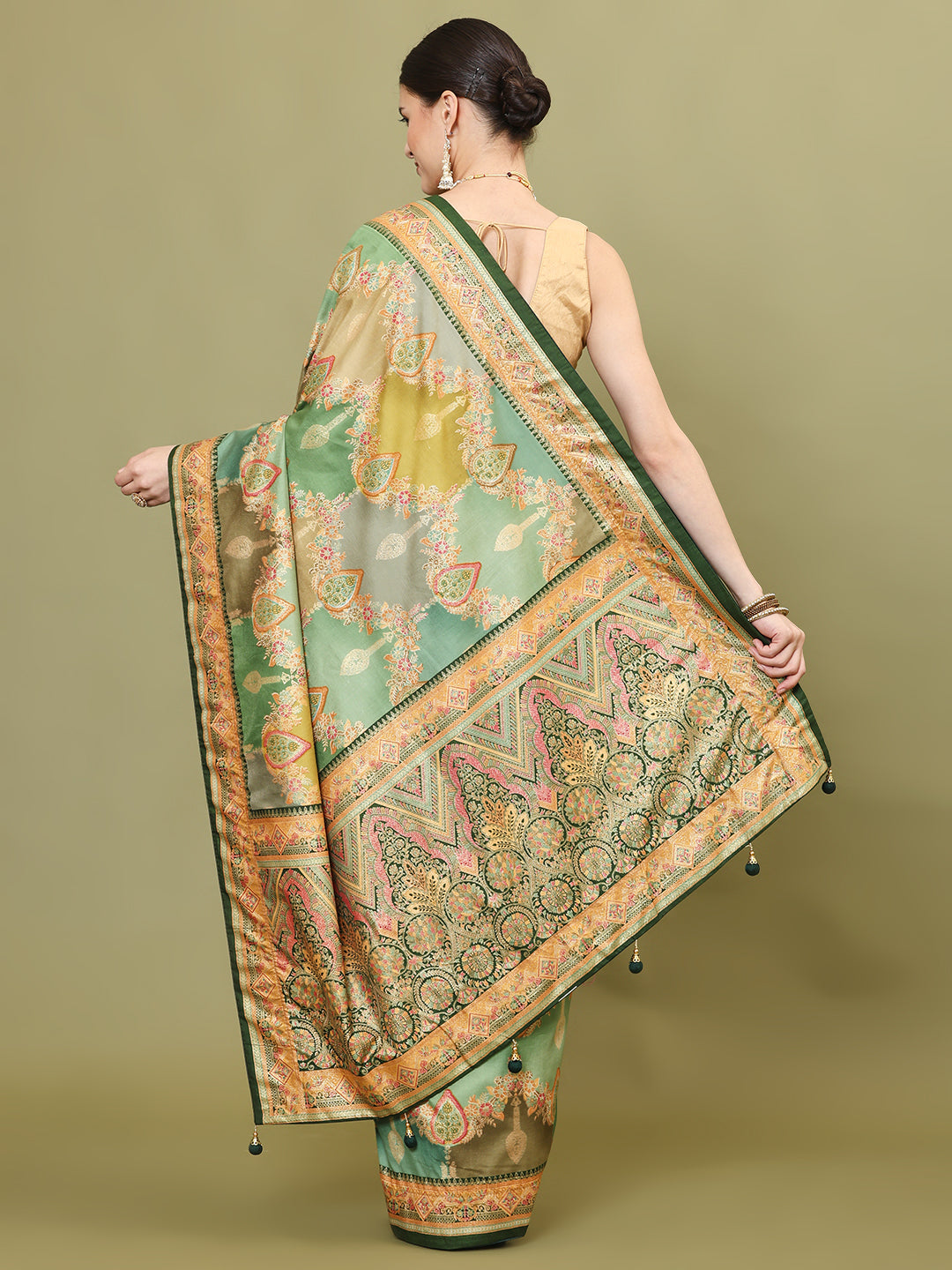 Zari Jaal Woven &amp; Printed Art Silk Saree