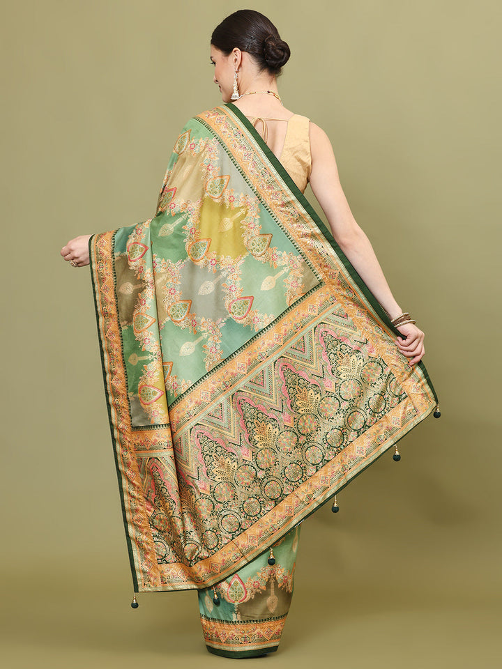Zari Jaal Woven &amp; Printed Art Silk Saree