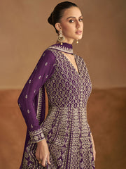Embroidered Chinon A Line Gown With Dupatta