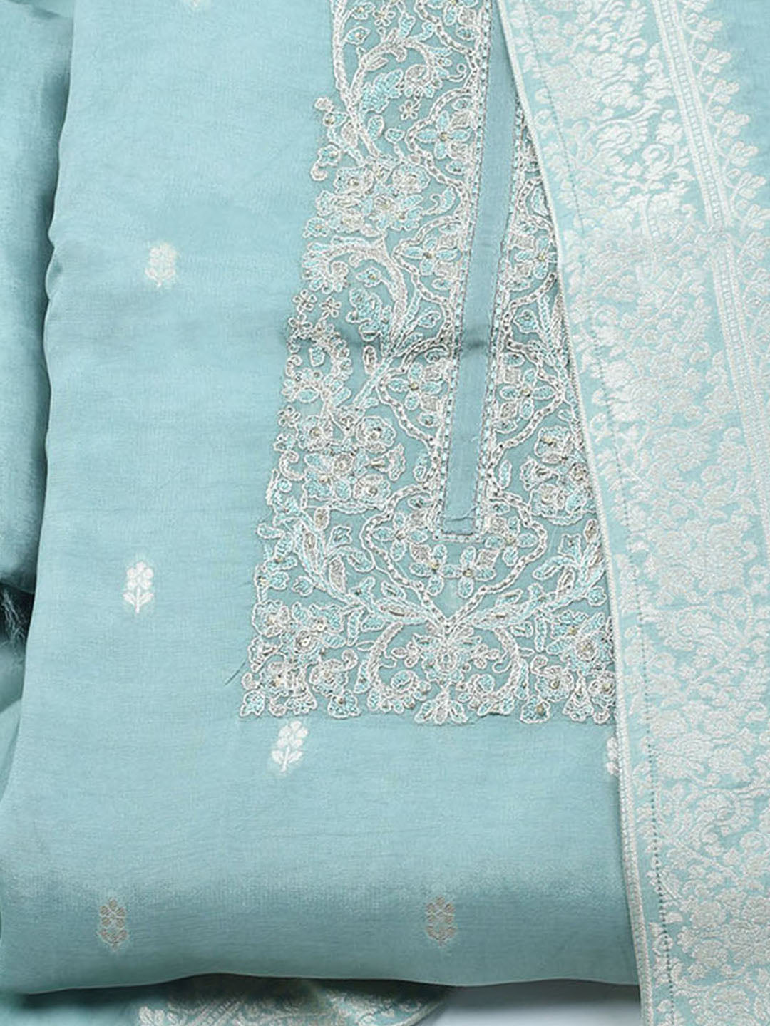 Embroidered Art Silk Unstitched Suit With Dupatta