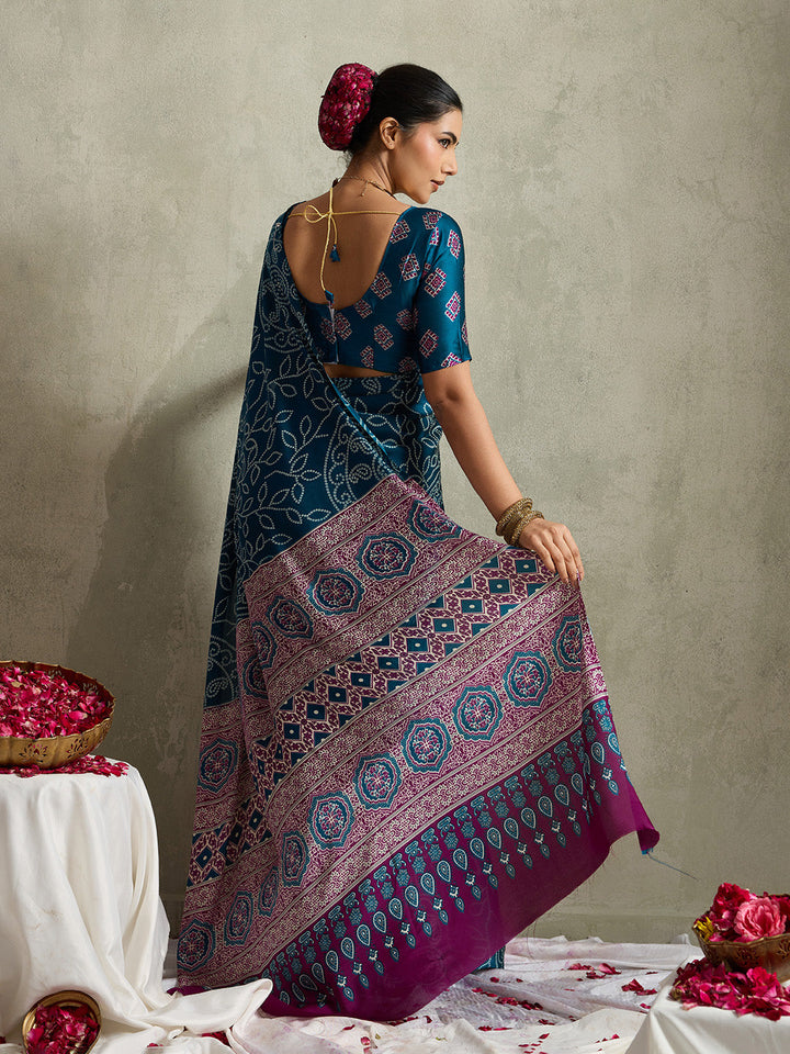 Printed Satin Saree