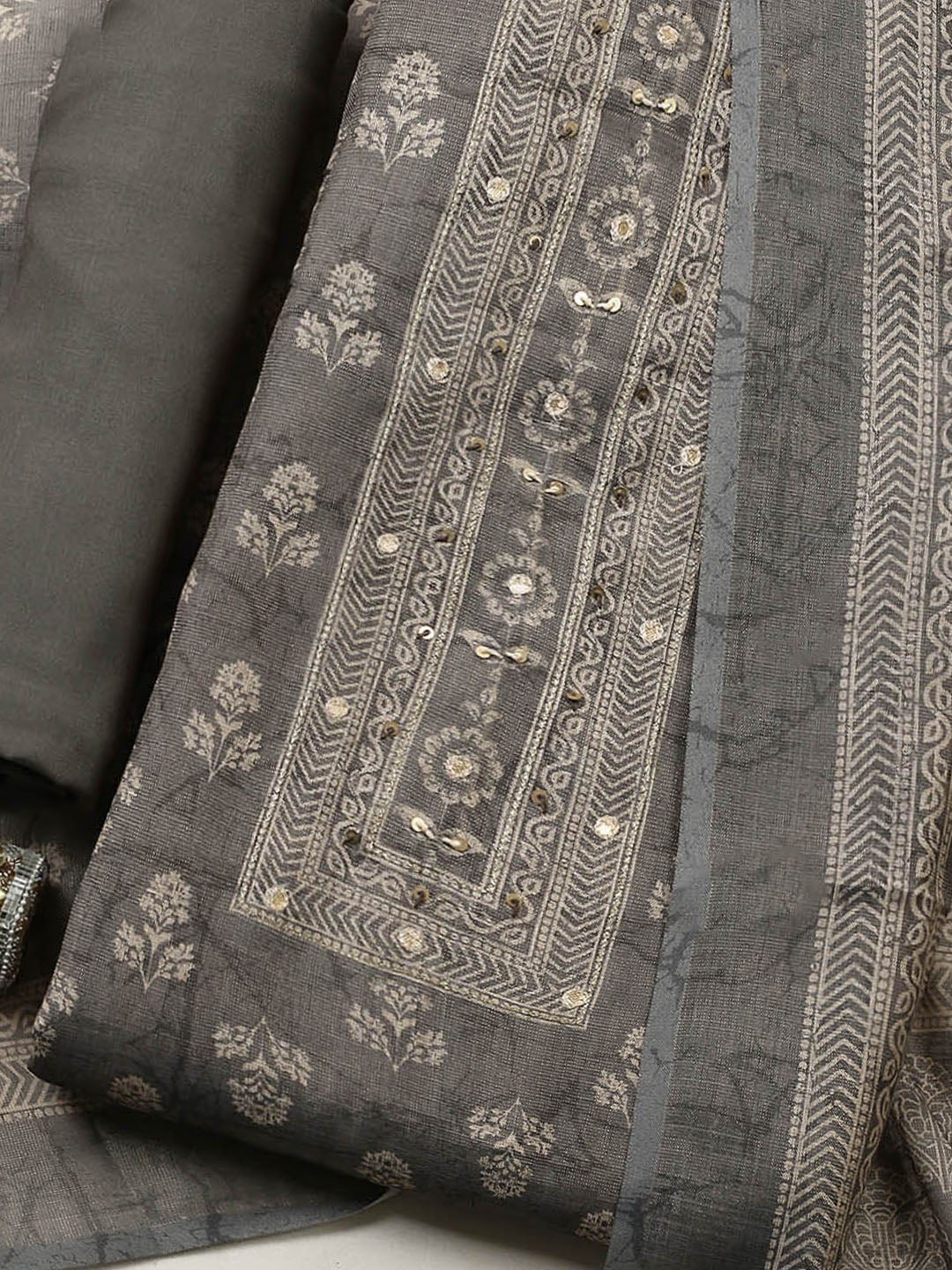 Embellished Tissue Unstitched Suit With Pant &amp; Dupatta