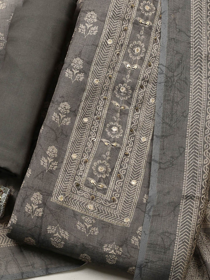 Embellished Tissue Unstitched Suit With Pant &amp; Dupatta