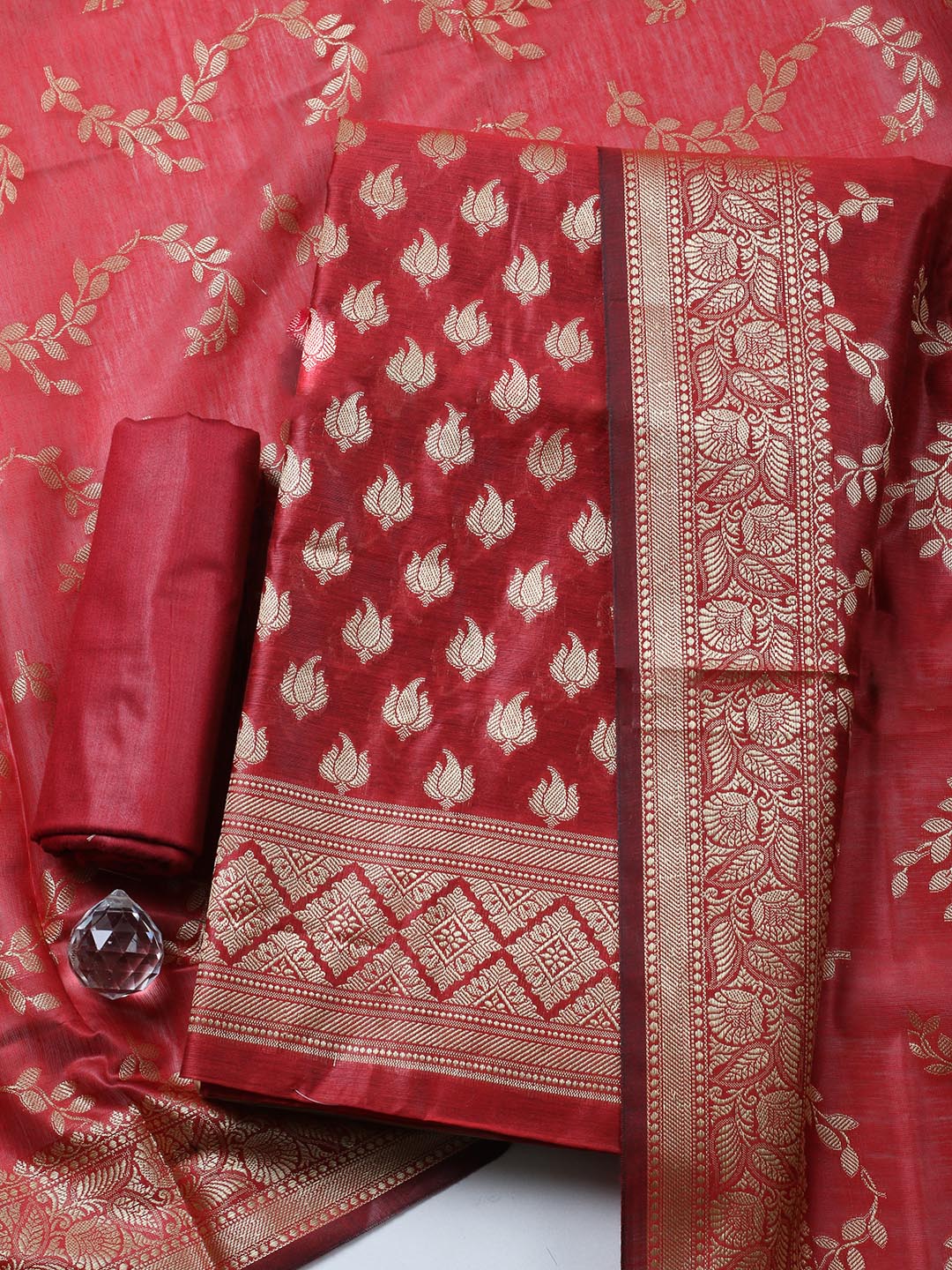 Banarasi Chanderi Unstitched Suit With Pant &amp; Dupatta