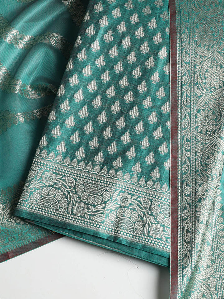 Woven Banarasi Chanderi Unstitched Suit With Dupatta