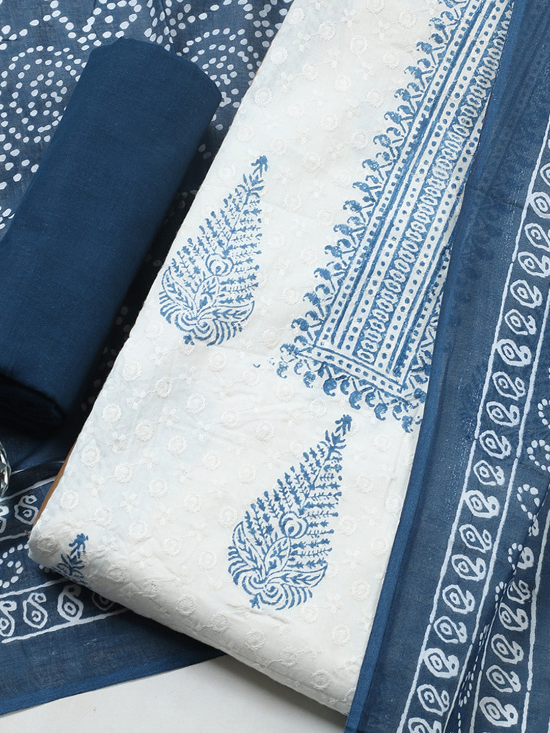 Embroidered Cotton Blend Unstitched Suit With Pant &amp; Dupatta