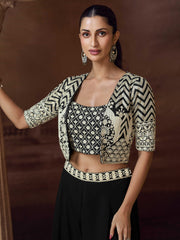 Embroidered Chinon Choli & Skirt With Jacket
