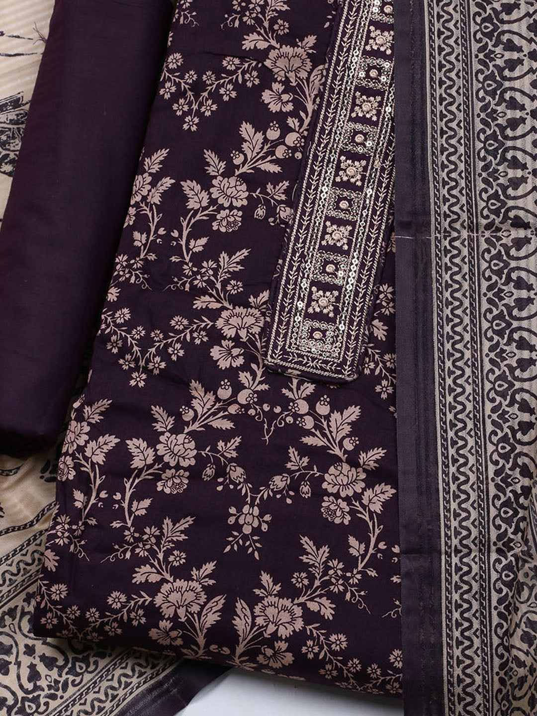 Printed Cotton Blend Unstitched Suit With Dupatta