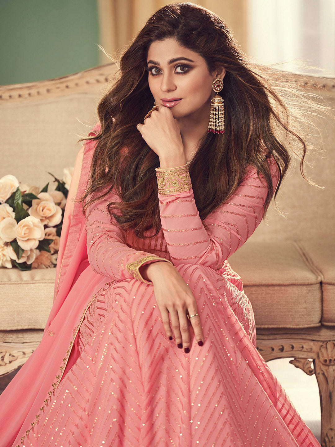 Embroidered Georgette Suit With Plazzo &amp; Dupatta
