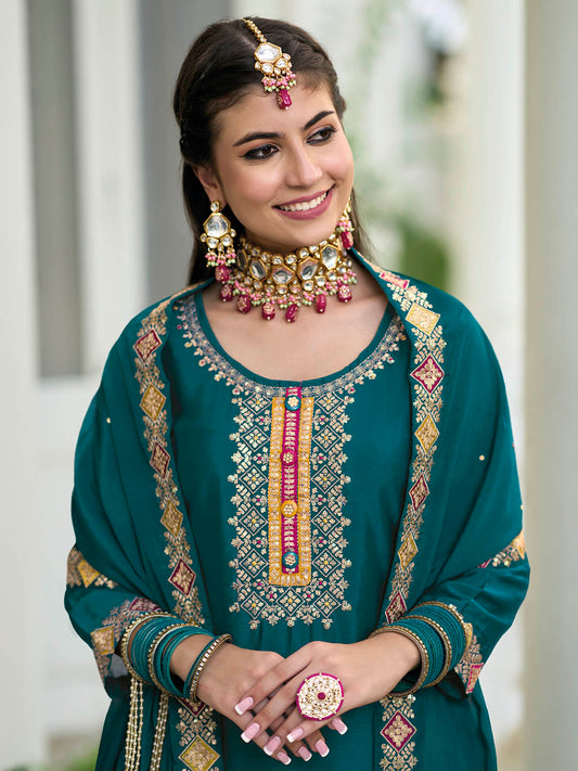 Neck Embroidered Georgette Semi Stitched Suit With Dupatta