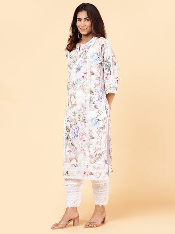 Floral Printed Cotton Kurta With Pants