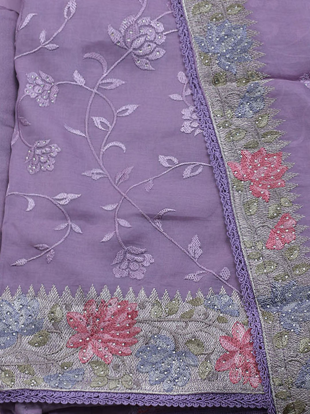 Embroidered Organza Unstitched Suit With Dupatta