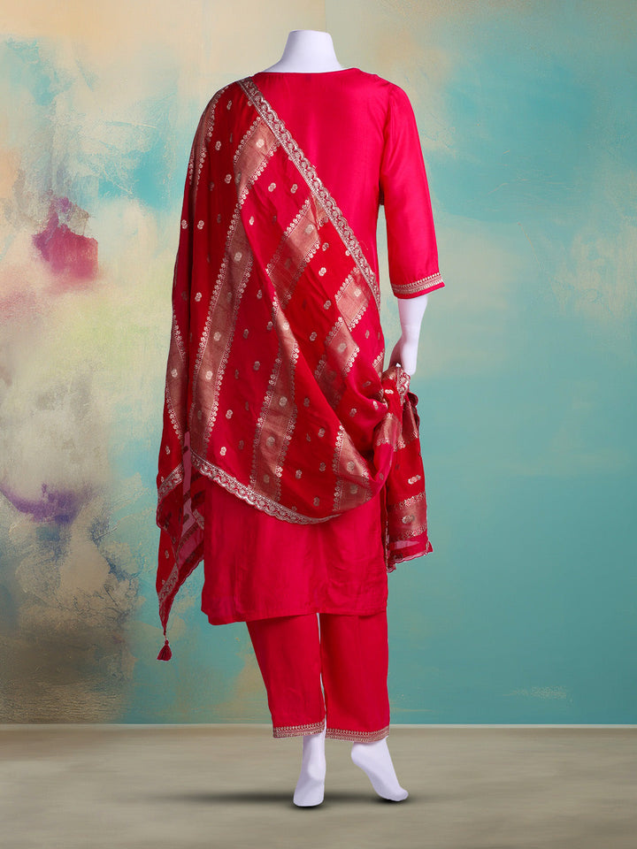 Embroidered Banarasi Kurta With Pant &amp; Dupatta