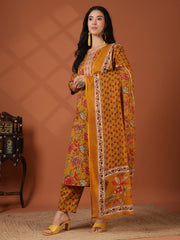 Printed Cotton Blend Kurta With Pant & Dupatta