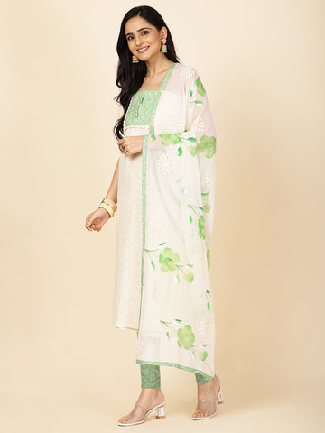 Schiffli Printed Cotton Unstitched Suit With Dupatta