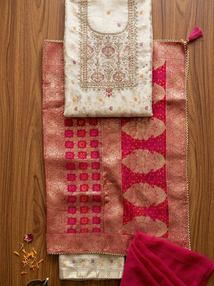 Banarasi Chanderi Unstitched Suit With Pant &amp; Dupatta