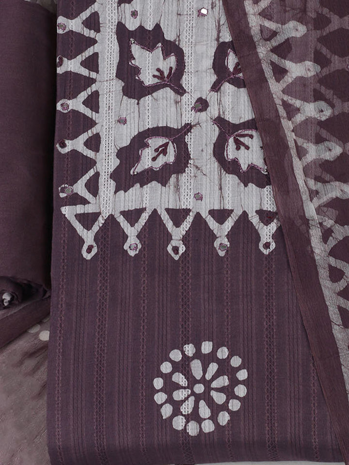 Printed Cotton Unstitched Suit With Pant &amp; Dupatta