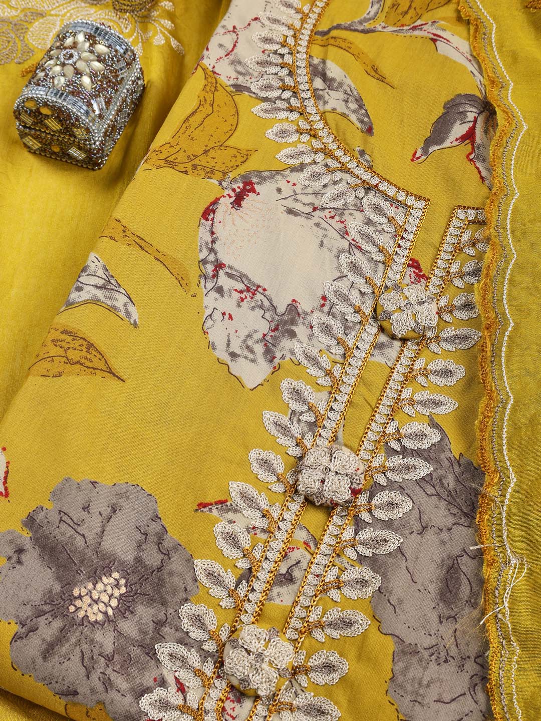 Printed Cotton Blend Unstitched Suit Piece With Dupatta