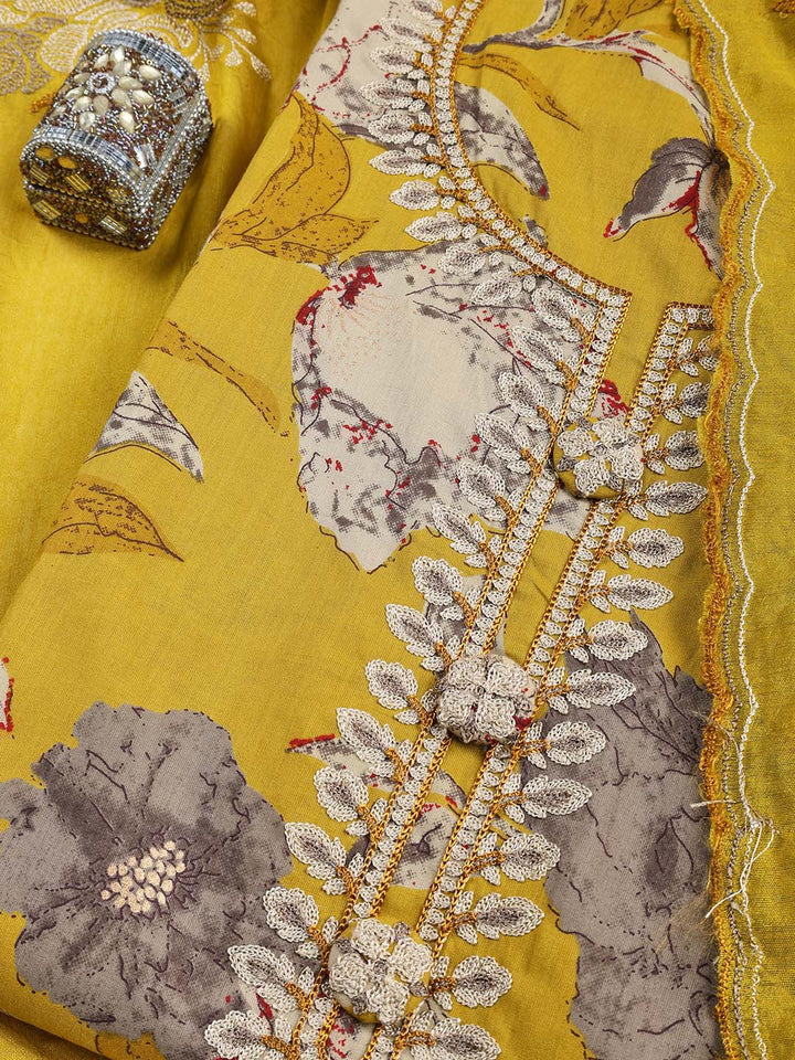 Printed Cotton Blend Unstitched Suit Piece With Dupatta