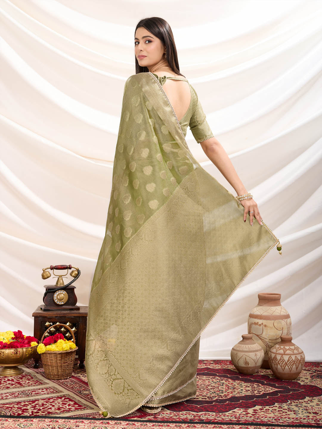 Zari Border Booti Woven Art Silk Saree
