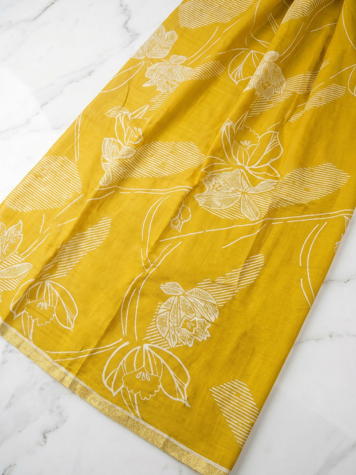 Printed Cotton Blend Unstitched Suit With Pant &amp; Dupatta