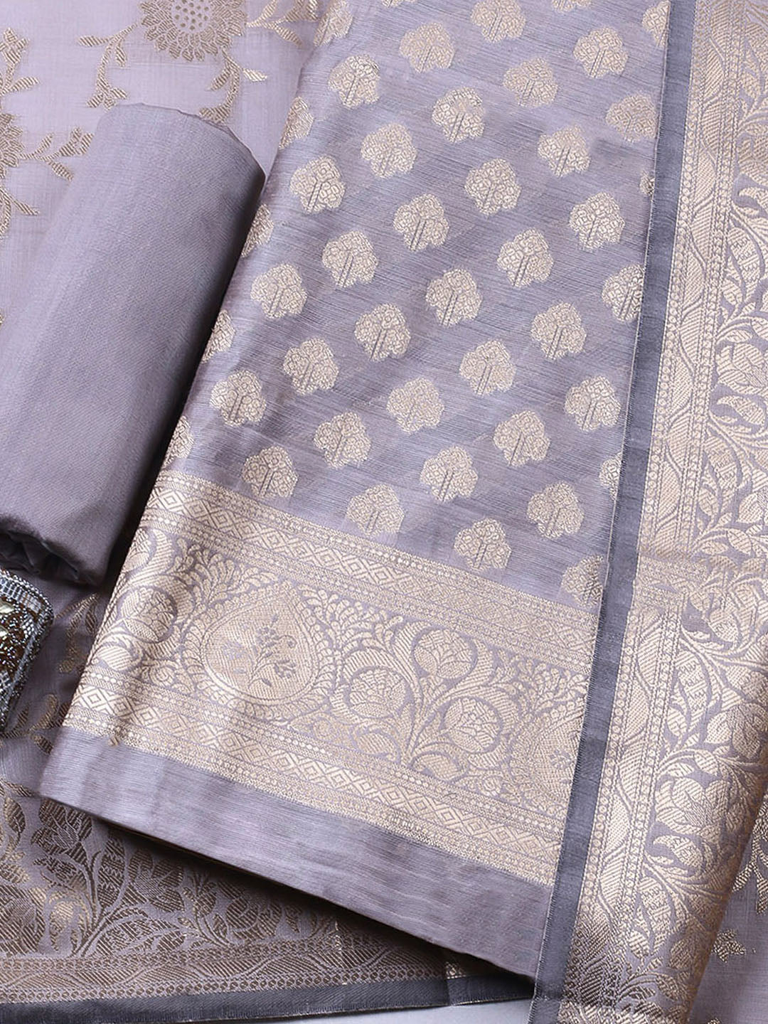 Woven Design Chanderi Unstitched Suit With Pant &amp; Dupatta