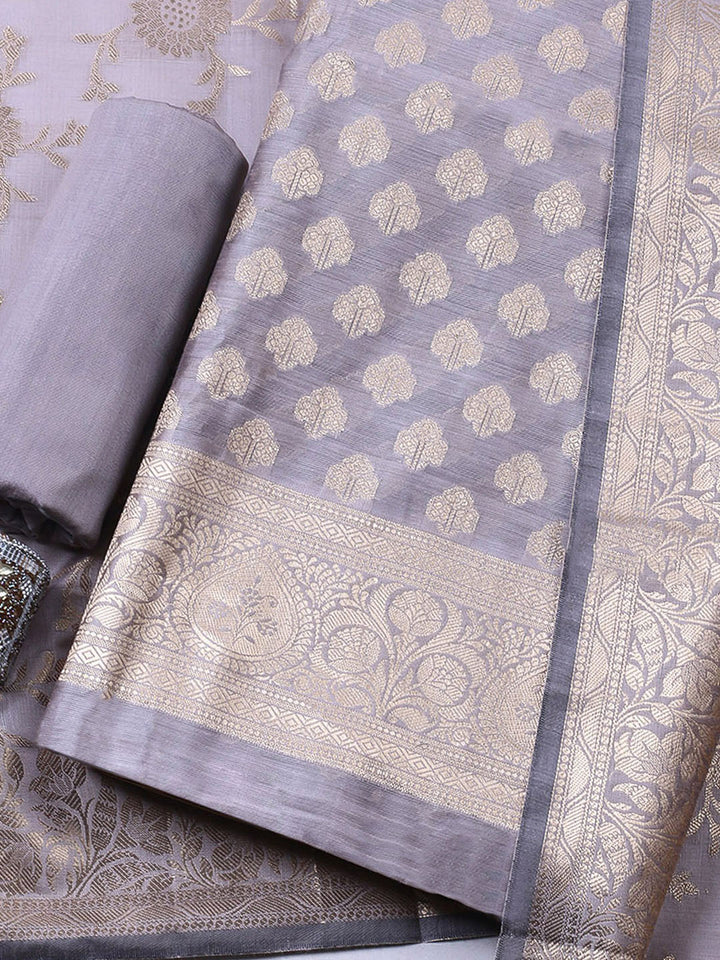 Woven Design Chanderi Unstitched Suit With Pant &amp; Dupatta